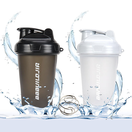 BBBUILDJIA [2 PACK] 17 oz Protein Shaker Bottles Protein Mixer - Leak Proof Shaker Cups for Protein Shakes Protein Shaker Bottle Protein Shake Cup BPA Free & Dishwasher Safe White/Black